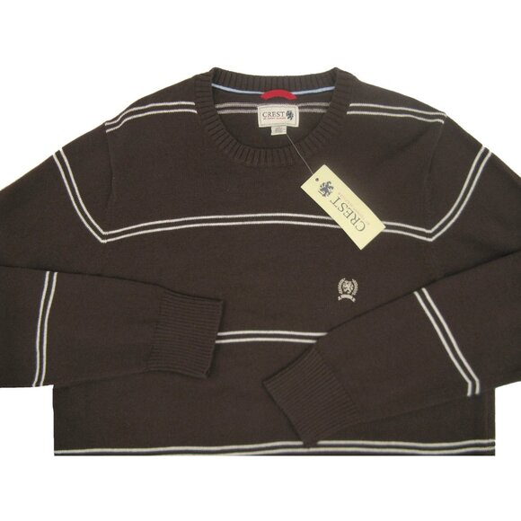 NEW Vintage Tommy Hilfiger Sweater! Medium Brown White Stripes Griffin Crest - Picture 1 of 1